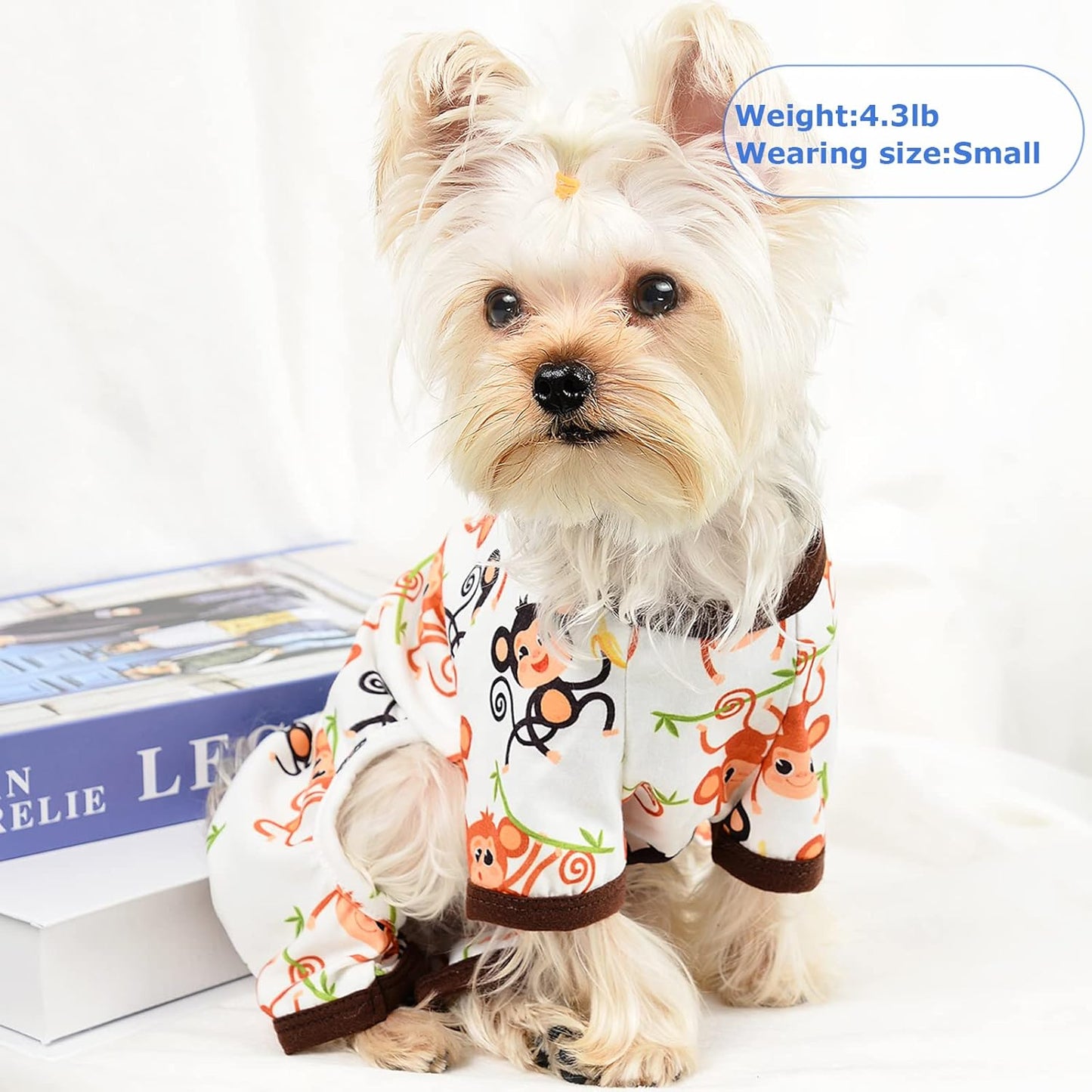 Dog Pajamas Pjs Spring Summer Dog Clothes for Small Dogs Girl - Boy - Medium Size Dogs, Soft Stretchy Puppy Clothes Doggie Onesies Cat Pet Jammies Outfit (Cute Monkey, X-Large)