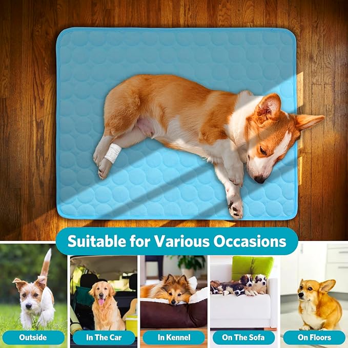 SHEJIZE Dog Cooling Mat Dog Cooling Pad Self Cooling Blanket, Washable Cooling Mat for Dogs, Pet Cooling Mat Keeps Pets Cool in Summer Heat, Resuable Fabric Cooling Mat (Blue, 28x40inch)