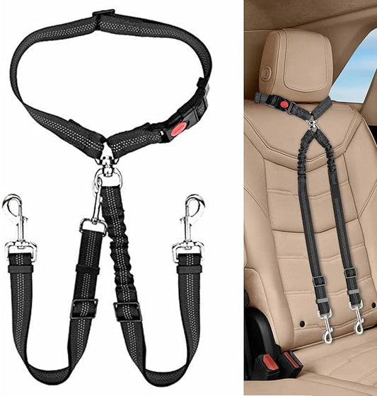 Dog Seat Belt for Car, Dual Pet Vehicle Headrest Restraint Safety Seatbelt,Two Dog Leash No Tangle Dog Car Leash Seat Belt,Duty Adjust Elastic Connect Harness in Vehicle Travel(Black)