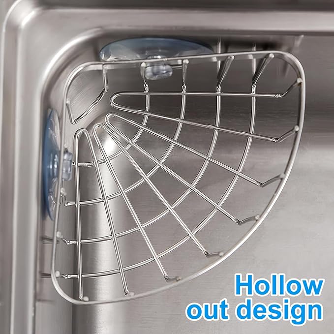 NUOBESTY Sponge Holder for Kitchen Sink, Corner Sink Caddy with Removable Suction Cup, 304 Stainless Steel Organizer Rack Holder for Soap, Brush Sponge, Bathroom, Kitchen Essentials and Gadgets