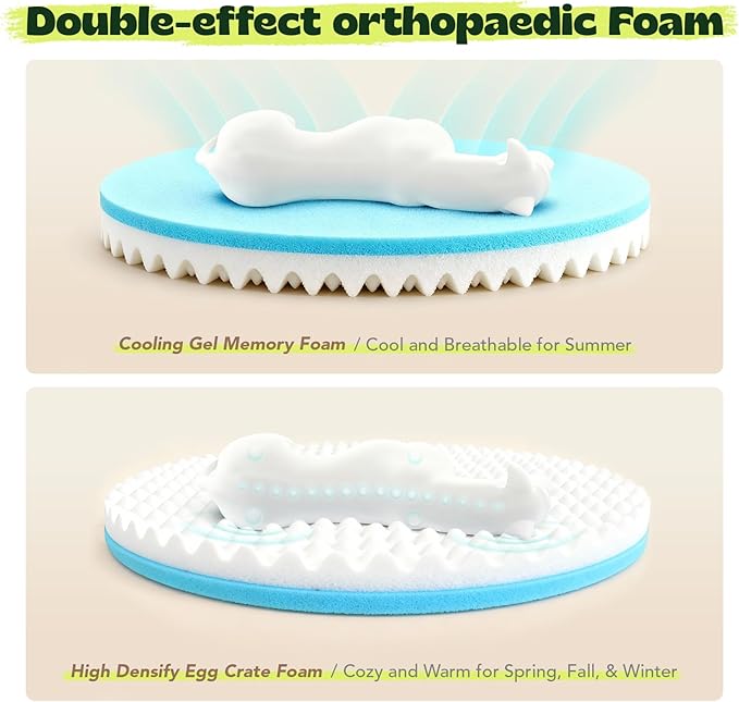 Extra Large Orthopedic Dog Bed Waterproof Removable Cover for Calming Donut Dog Bed Washable,Cooling Gel Foam Round Anxiety Plush Sherpa Covers Comfort for Old Fluffy Friends 48 Inch,Camel