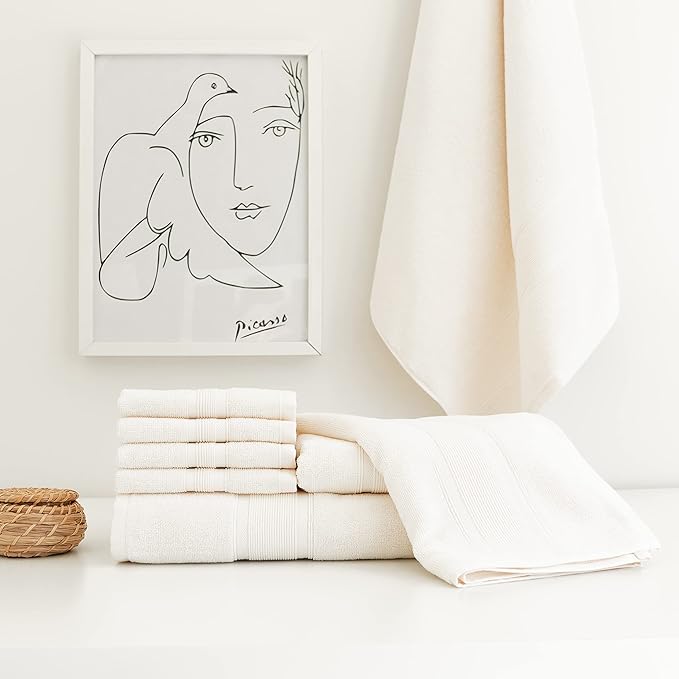 Luzia 8 Piece Bathroom Towel Set - 100% Turkish Cotton, Premium Quality - 2 Bath Towels 2 Hand Towels and 4 Washcloths (Ivory)