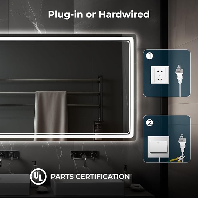 WallBeyond LED Bathroom Mirror with Lights, 28'' x 55'' Inch Led Bathroom Vanity Mirror for Wall with Front and Backlit, Anti Fog Mirror for Bathroom, 3 Colors and Dimmable Light, Horizontal/Vertical