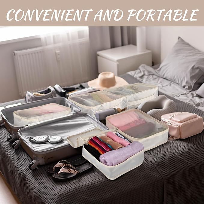Silkfly 12 Pcs Packing Cubes for Suitcase Travel Luggage Bags Bulk Mesh Organizer Set for Hiking Camping Backpacking Clothes Accessories (Khaki)