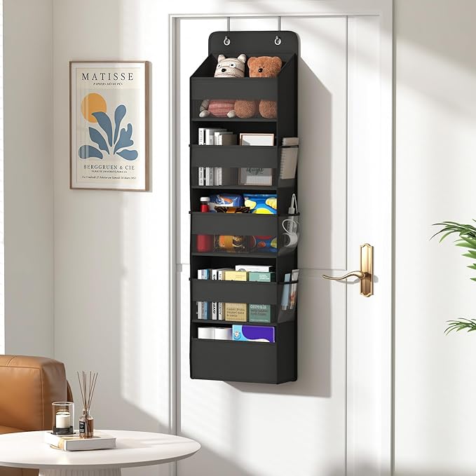 1 Pack 5-Tier Over the Door Organizer, Heavy-Duty Large Deep Pocket Hanging With 5 Large Front & 6 Side Pockets With for Pantry, Kitchen, Bathroom, Dorm, Black