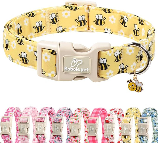 Bee & Daisy Dog Collar for Giant Large Dogs - Spring/Summer Cartoon Yellow Dog Collars, Lightweight Adjustable Male Female Dogs Collars with Quick Release Buckle XL