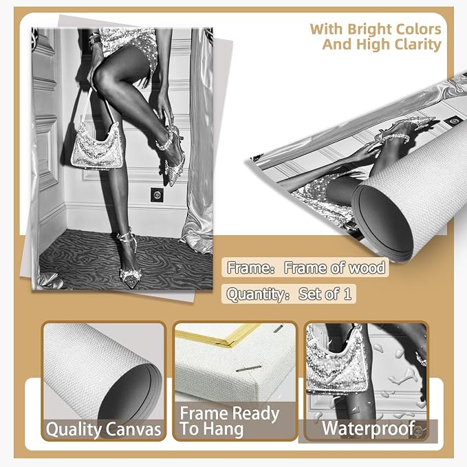 High Fashion Poster Trendy Black and White Wall Art Retro Girl Room Decor