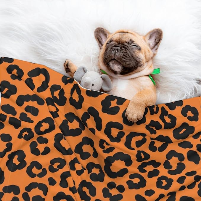 Two Sided Pet Cuddler Blanket for Anxiety Calming, Cheetah Leopard Wood, Reversible Plush Design with Bubble Dot Pattern Provides Familiar Surface Anywhere