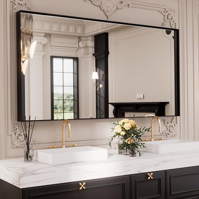 LOAAO Black Bathroom Mirror 72"X32"