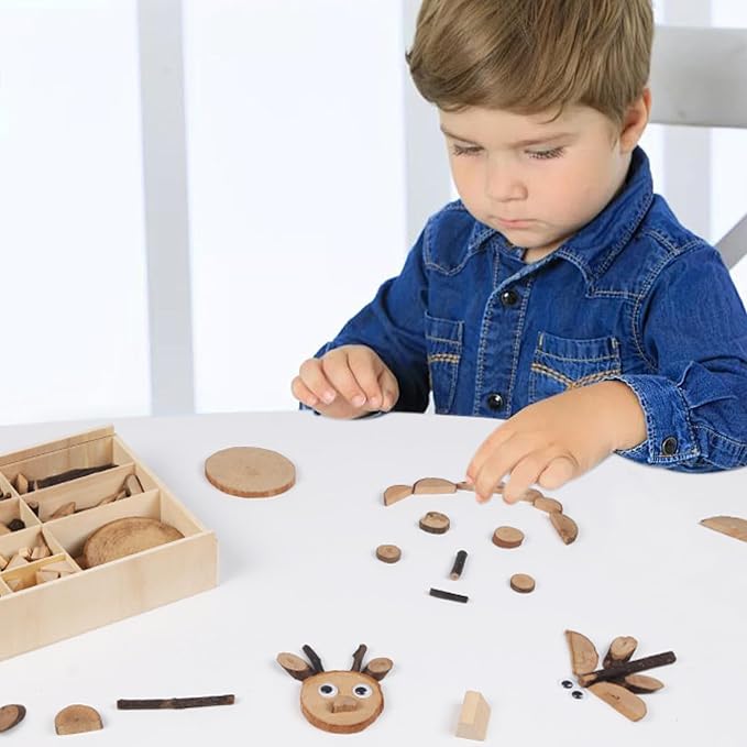 Candywood Wooden Unfinished Craft Kits Toy,Unfinished Natural Wood Slices Loose Part Play,DIY Wood Slices Kit for Toddler 3+ (UN_S) (Pack of 2)