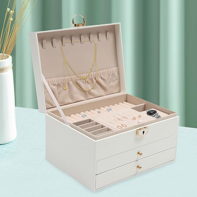 Eapmic 3 layer Eyeglass Sunglass Storage Watch Box Eyewear Accessories Display Glasses Storage Case Organizer(3 layer,White,8 built-in hooks)