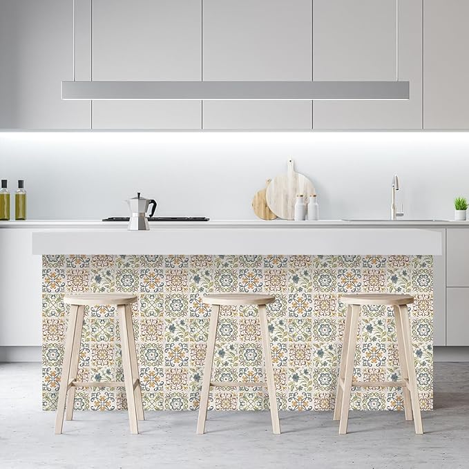 Wudnaye Bohemian Wallpaper Peel and Stick Faux Tile Contact Paper 17”×118” Tile