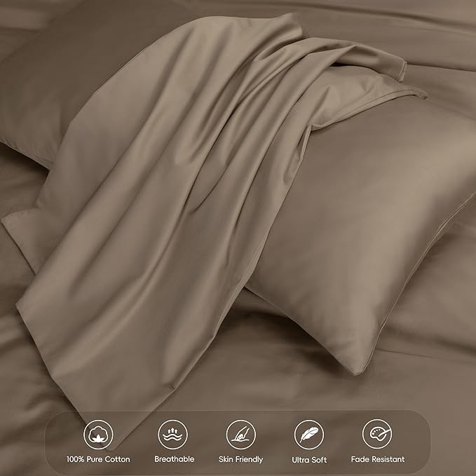 MooMee Duvet Cover Set 100% Extra Long Staple Cotton 600 Thread Count Silky Sateen Smooth Luxury Soft Breathable Durable Hotel Quality Bedding, 3 Piecess (Mocha Brown, Oversized King 120"x98")