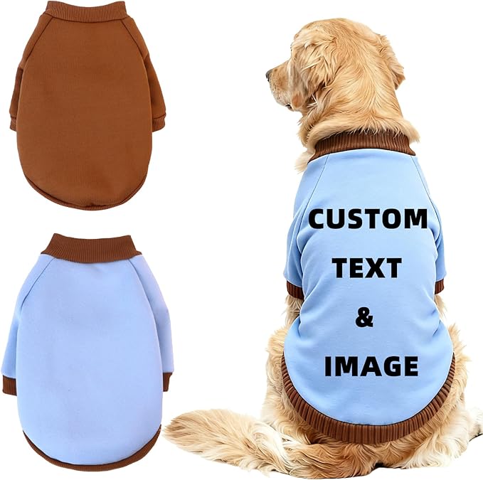Custom Dog Hoodie, Personalized Sweatshirt with Photo Text Name Logo, Customized Hooded Sweater for Small Medium Large Dogs & Cats (Blue + Brown Border, XX-Large)