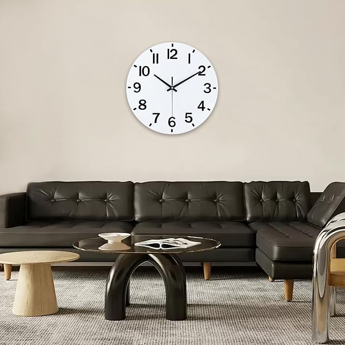 HZDHCLH Wall Clock 8 Inch Silent Non Ticking Wood Battery Operated White Wooden