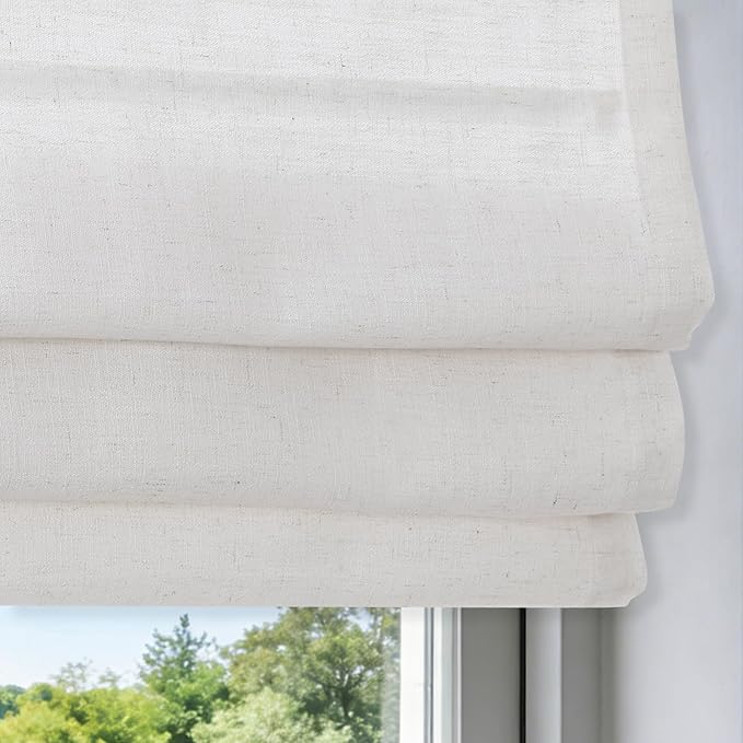 DEJAVU No Drill Cordless Blackout Roman Shades, Linen Textured Privacy Roman