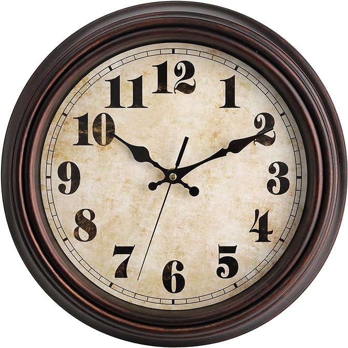 TOPZEA Retro Wall Clock, 12 Inch Silent Non-Ticking Classic Clocks Decorative