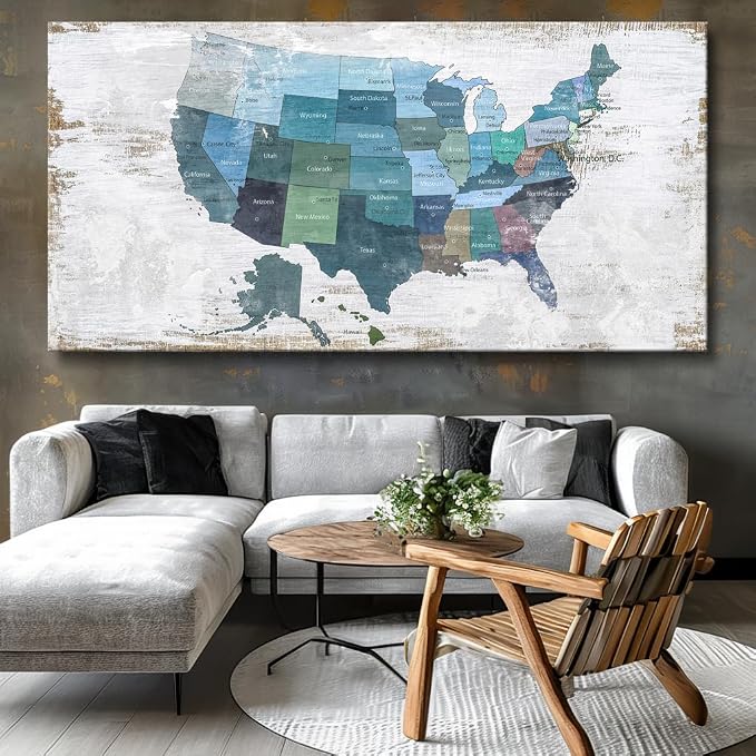 Wall Decor Map Canvas Wall Art for Wall Decoration Wood Background USA Canvas