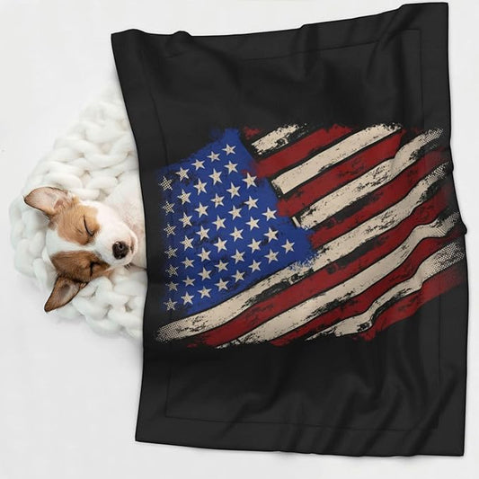 Pet Blanket for Couches and Beds, American Flag Grunge USA Flag, Reversible Double Sided Plush Design with Soft Bumpy Texture and Smooth Surface, Furniture Protector