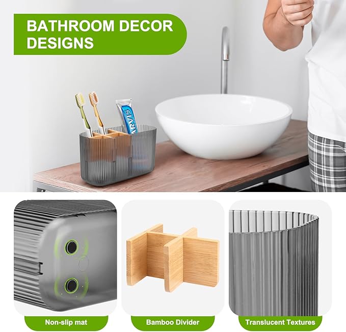 GFWARE Black Bathroom Accessories - 5 Slots Toothbrush Holders for Bathrooms Sink Organizer Countertop Kids Bathroom Storage Caddy Decor