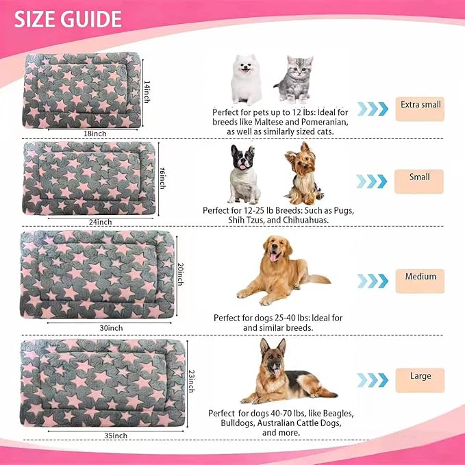 Dog Bed Mat - Reversible Dog Crate Bed Mats, Soft & Breathable Kennel Pad, Durable Crate Bed for Small Dogs & Cats (Pink&Gray Stars, L(35"*23"*1.2"))