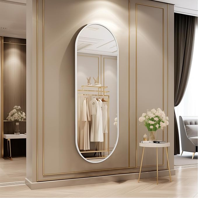 Oval Bathroom Mirror 48 x 16 Inch, Large White Full Length Mirror, Oval Pill