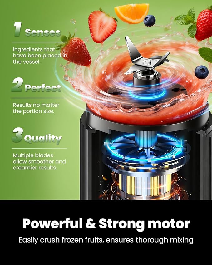 GDOR Cordless Portable Blender for Shakes and Smoothies, Personal Blender with Detachable Base and Twist-and-Go Cup, 3 Auto Programs, 2x23 oz Cups, USB-C Rechargeable, Dishwasher Safe, BPA-Free