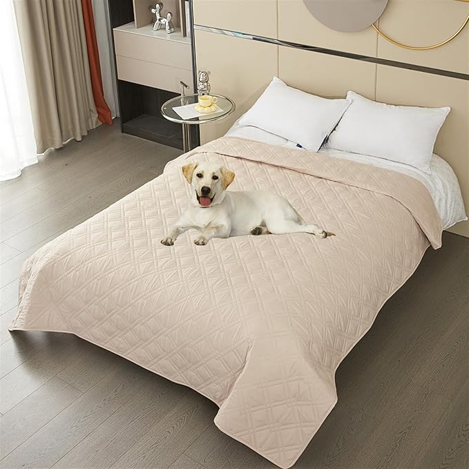 GIBZ Waterproof Dog Bed Cover Anti Slip Pet Furniture Protector Washable Blanket Large Soft Quilted Mat, Beige, 130x210cm