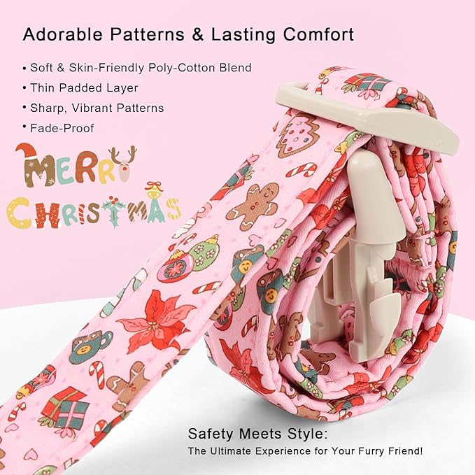 Christmas Dog Collar - Cute Pink Cozy Christmas Puppy Collar with Safety Buckle, Soft Adjustable Holiday Dog Collars for Small Medium Large Dogs M