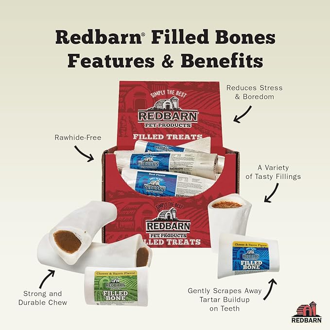 Redbarn Pet Products Small Filled Dog Bones, Peanut Butter Flavor - Long Lasting Stuffed Femur Chew Treat Made in USA for Aggressive Chewers - Case of 20 Bones