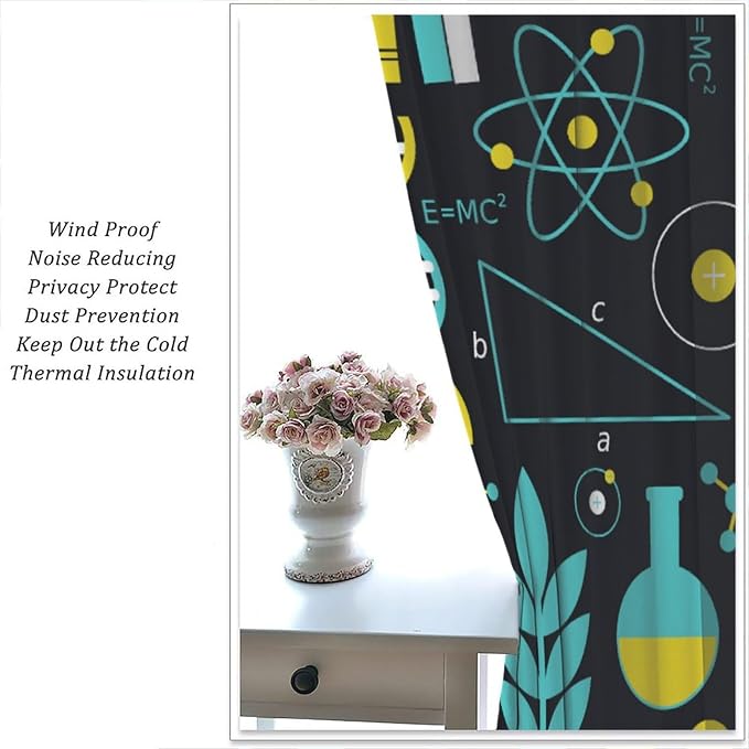 Science Bedroom Curtains, Chemistry Science Pharmacy Research Blackout Rod Pocket Window Drapes for Childs Girls Boys Bedroom Living Room Home Set 2 Panels,63x72 Inches