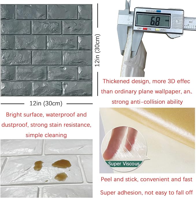 3D Wall Panels Peel and Stick 11PCS Gray Foam Brick Wallpaper