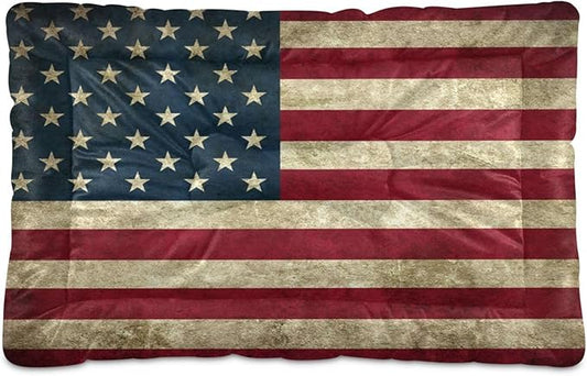 American Flag Dog Bed Mat, Cat Crate Pad with Non-Slip Bottom Washable Soft Pet Kennel Beds for Small Medium Large Dogs, 36"x24"