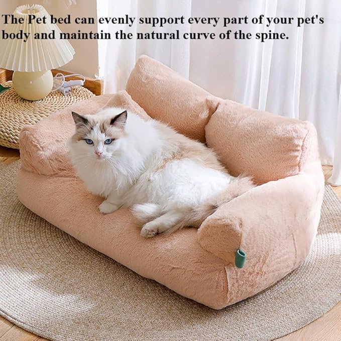 Soft Fluffy Self-Warming Cat Bed | Washable Pet Sofa for Indoor Cats & Small Dogs | Cute Princess-Inspired Kitten Couch & Puppy Bed(Beige,21.65''*14.96''*7.09'')