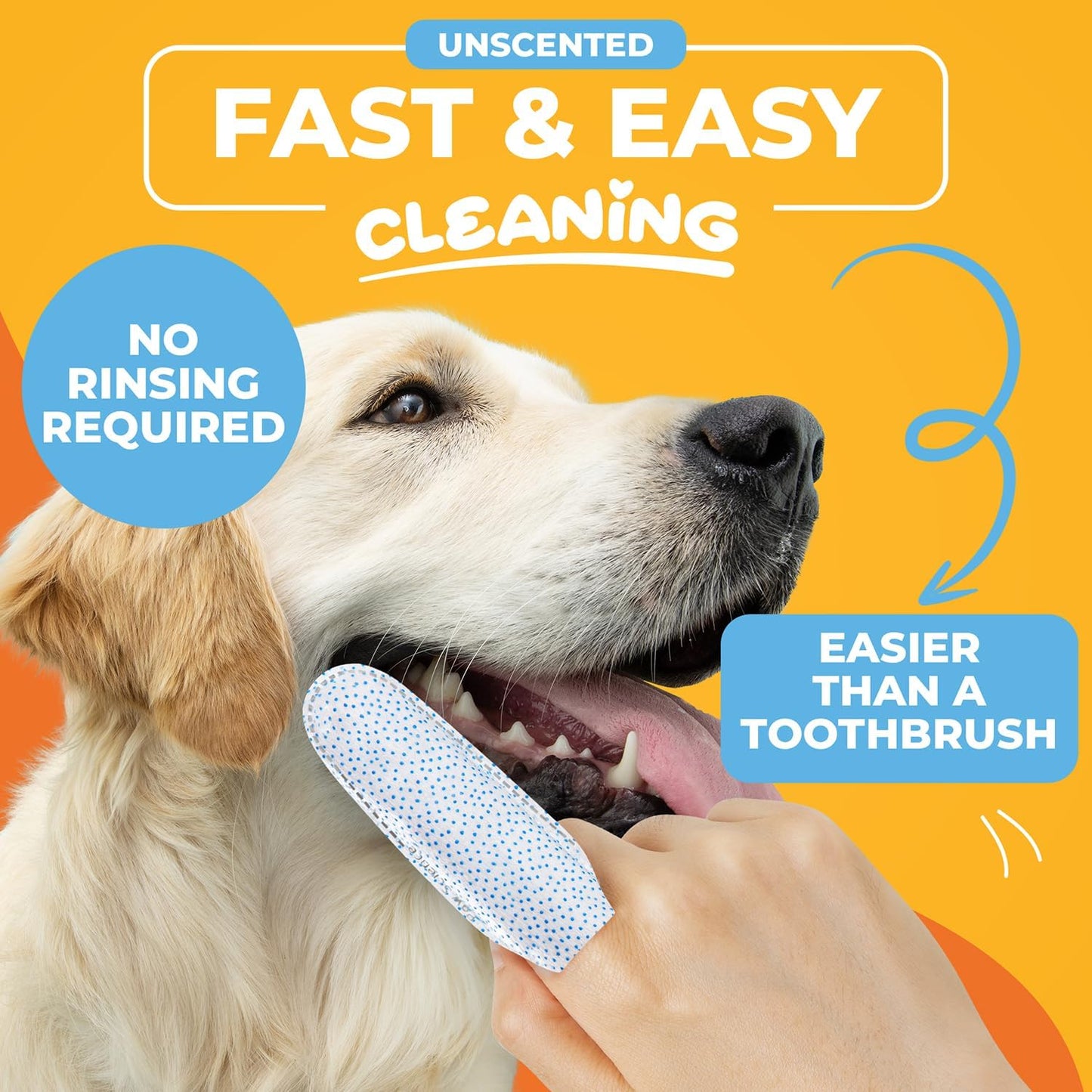 Cat & Dog Teeth Cleaning Wipes - Dental Finger Wipes for Cats & Dogs - Pet Toothbrush & Tooth Brushing Kit - Effective Teeth Cleaner (Unscented)