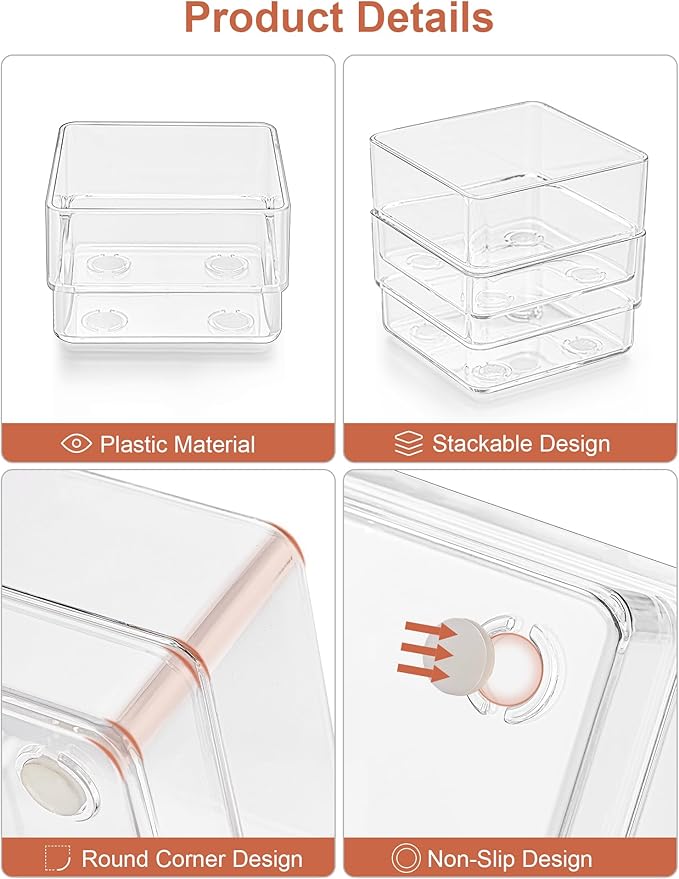 SMARTAKE 20-Piece Drawer Organizer with Non-Slip Silicone Pads, 7-Size Desk Drawer Organizer Trays Storage Tray for Makeup, Jewelries, Utensils in Bedroom Dresser, Office and Kitchen (Clear)