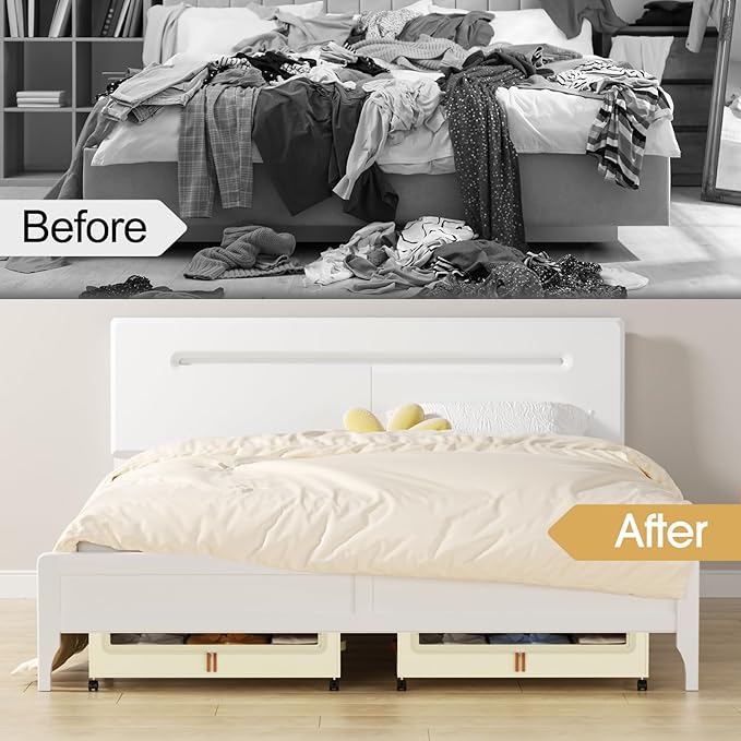 Rolling Under Bed Storage with Lids, 60L, 2 Pack – Beige