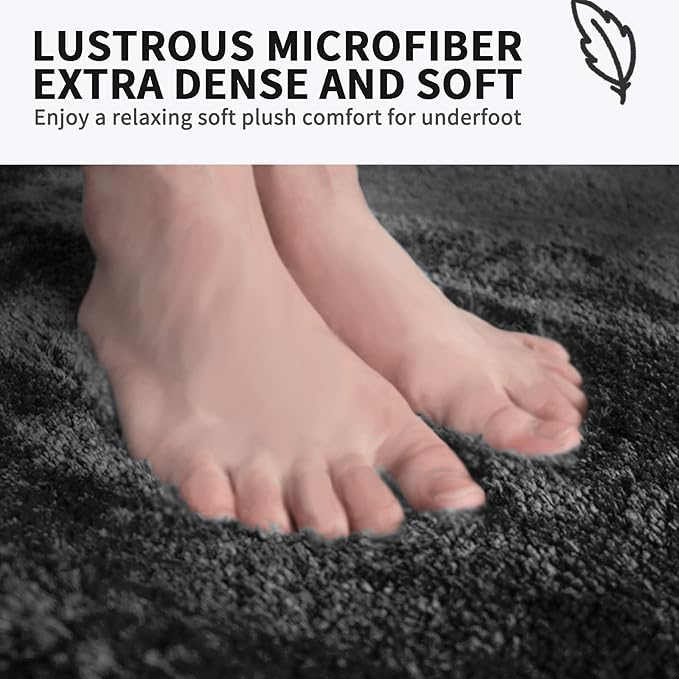 FIFU Bathroom Rugs 17" W x 24" L, Bath Mat for Bathroom, Bedroom, Laundry Room & Kitchen, Non-Slip Rubber Latex Backing, Extra Soft and Absorbent Microfiber Carpet, Machine Washable Rug, Black