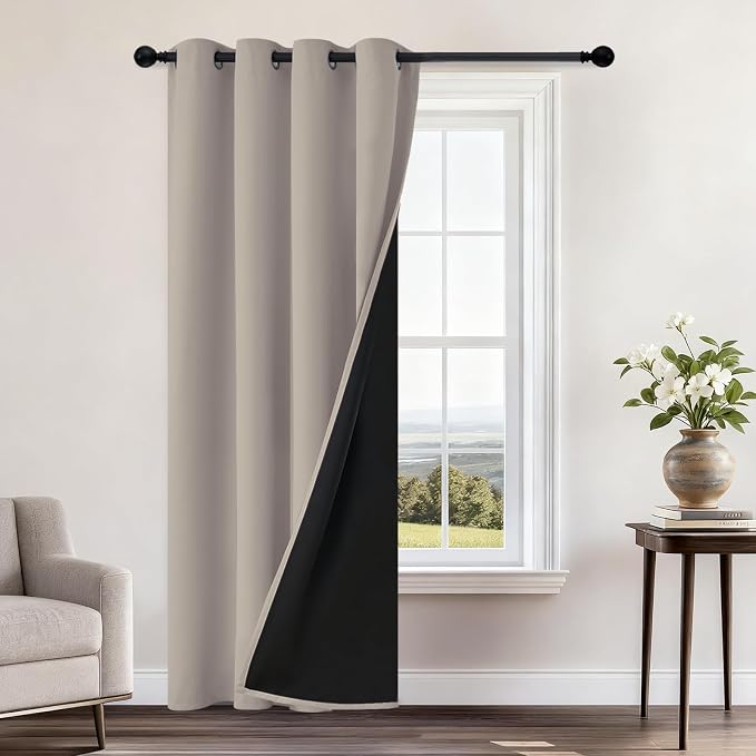 Yakamok 100% Blackout Curtains 96 Inches Long, 2 Thick Layers Heat and Full