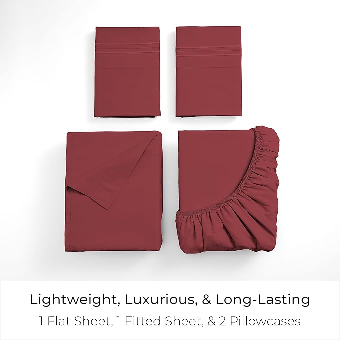 Mellanni California King Sheets Set - 4 PC Iconic Collection Bedding - Hotel Luxury, Extra Soft, Cooling Bed Sheets - Wrinkle, Fade, Stain Resistant (Cal King, Brick Red)