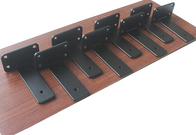 2 Pack - 5 inch Black Hidden L Shelf Bracket Iron Floating Shelf Brackets