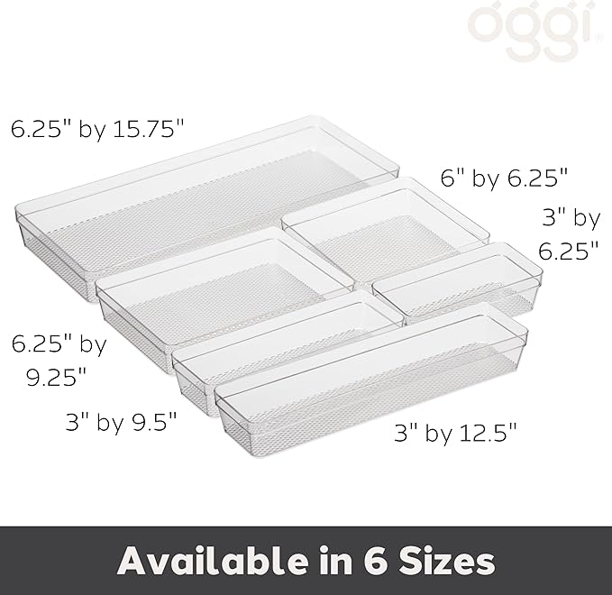 Oggi Drawer Organizer - 6" X 9" - Ideal for Organizing Kitchen Drawers, Office, Desk, Silverware, Kitchen Utensils, Cosmetics and Bathrooms, Rectangular, Clear, 1.0 Count