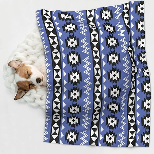 Dog and Cat Blanket in One, Tribal Ethnic Aztec Native American Decor, Double Sided Plush Throw with Raised Dot Pattern on One Side and Flat Velvet on Other for Variety