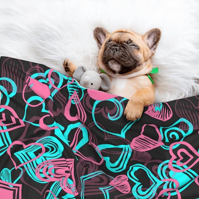 Reversible Pet Blanket for Easy Cleaning Maintenance, Abstract Love Hearts Pattern, Double Sided Plush Dot Design Means Double Use Between Washes for Convenience