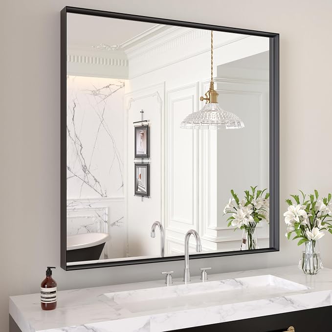 LOAAO Black Bathroom Mirror 30"X30"
