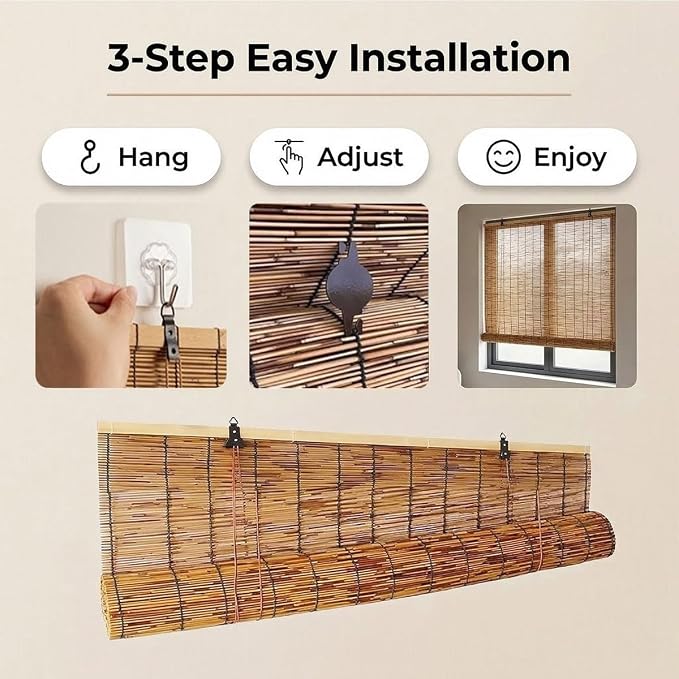 Outdoor Bamboo Roller Blinds, Retro Breathable Reed Shades