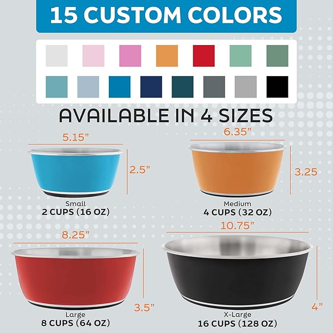 Master Pet Supply Stainless Steel Dog Bowls Set of 2 (16 Oz Each) with Non-Slip Rubber Base - Emerald Sea - Basic Dog Food Bowl Water & Food Bowls for Small Medium Large Dogs & Cats, Metal Dish