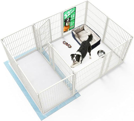 FXW Homeplus Unleashed Indoor Dog Playpen - Stress-Free and Safe Play, Heavy Duty 32 Inch 12 Panels with Connectors (Pack of 2) for Puppy and Small Dogs, White│Patented