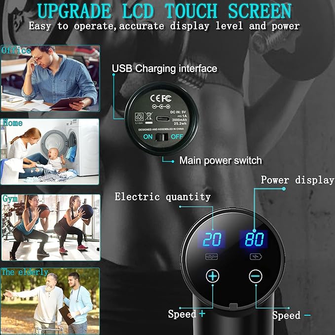 Elefor Massage Gun Deep Tissue,Percussion Back Massager Gun for Athletes Muscle Massage Gun for Pain Relief with 8 Massage Heads & 20 Speeds (Matte Black)