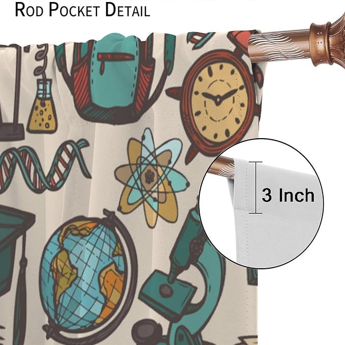 Science Blackout Curtains, Chemistry Science Pharmacy Research Rod Pocket Window Drapes for Kids Girls Boys Bedroom Living Room Set 2 Panels,63x63 Inches